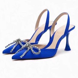 Dress Shoes Rhinestone Bows Brands Design High Heels Sandals Women Silk Elegant Pointed Pumps Fashion Purple H240430