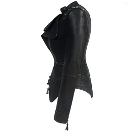 Women's Leather PU Rivet Jacket For Women Streetwear Chic Slim Short Locomotive Coat Female Outerwear Steampunk