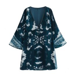 Wholesale Summer Style Womens V Neck Tie Dye Loose Dress