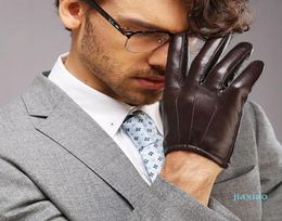 Whole Top Fashion Men Genuine Leather Gloves Wrist Sheepskin Glove For Man Thin Winter Driving Five Finger Rushed M017PQ7458539