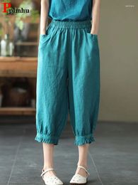 Women's Pants Summer Women Cotton Linen Bloomers High Waist Short Capris Pantalones Lace Jogger Harem Trousers Big Size 4xl Sweatpant