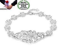 OMHXZJ Whole Personality Fashion Woman Girl Party Wedding Gift Silver Flowers Chain Thick 925 Sterling Silver Bracelet BR8661700341187248