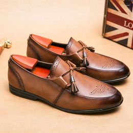 Casual Shoes Spring And Autumn Loafers Men's Slip-on Brown Fashion Leather Thick-soled Comfortable Tassel Formal