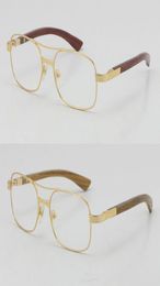 Whole 18K Gold Wood Glasses frames Metal Square 5046683 Wooden Eyeglasses C Decoration male and female Mixed Eyewear Gradient 5689226