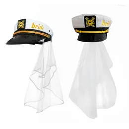 Berets Adult Yacht Boat Ship Captain Costume Hat Navy Marine Embroidered Captain's With Veil (White)