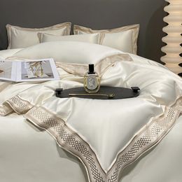 Bedding Set Luxury Simple White Egyptian Cotton Embroidery Double Duvet Cover Bed Sheets and Pillowcases 200x230 220x240 240425