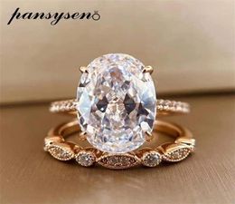 PANSYSEN 9ct Radiant Cut 9 1M lab Diamond Ring sets for Women Solid 925 Sterling Silver 18K Rose Gold Colour Rings 220215270F9472027