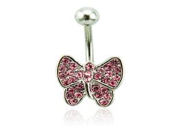 Brand New Navel Rings 316L Stainless Steel Barbells 2 Color Rhinestone Bow Belly Rings Body Piercing Jewelry9254618