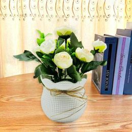 Decorative Flowers Colourful Faux Plants Elegant Artificial Potted With 6 Flower Heads For Home Office Decor Wedding Centrepiece Indoor