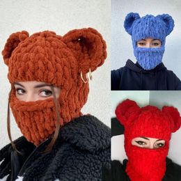 Berets Bear Ear Hat Scarf Balaclava Halloween Masquerade Funny Hooded Beanie Mask Party Y1UA