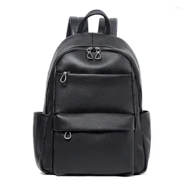 Backpack Fashion Multi Pockets Men Genuine Leather Black Laptop Bag Mochila Student Bookbag Boys School Travel Rucksack