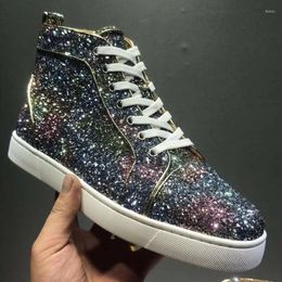 Casual Shoes Designer High-top Luxury Men's Glitter Sequin Board Lace Up Flat Lovers Red