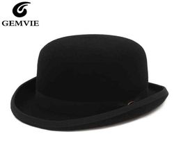 GEMVIE 4 Colors 100 Wool Felt Derby Bowler Hat For Men Women Satin Lined Fashion Party Formal Fedora Costume Magician Hat Y11181284298