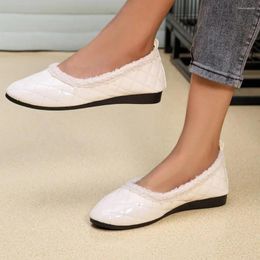 Casual Shoes Plus Size 41 Women's Flats Rhombic Grid Boat Warm Plush Slip On Shallow For Female Black Loafers Zapatos Mujer 1639N