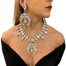 Costume Accessories 2pc Moon Crystal Necklace Earring Pendant Fashion Shining Wedding Party Exquisite Jewellery Set Bridal Accessories