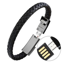 Leather Braided Wrist Lightning Cable Data Charging Cord for Apple Huawei USB Open Cuff Bracelet Charger3008252