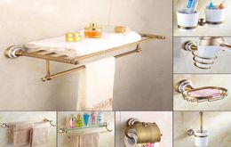 Europe Antique Carved Bathroom Accessories Set Shower Towel Rack Wall Hanging Toothbrush Holder Metal Soap Dish Ceramic LJ2012119050109