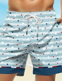 Men's Swimwear New mens board shorts swimming drawstring striped star print quick drying casual holiday Hawaiian Q240429