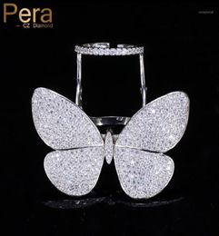 Wedding Rings Pera Unique Design Micro Full Cubic Zirconia Paved Large Movable Butterfly Finger For Women Engagement Party Jewelry4475894