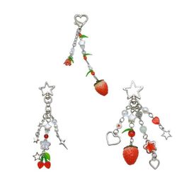 Keychains Lanyards Cherry Keychain Pendant Keychain Decoration Strawberry Bag Charm Keychain Alloy Material Backpack Pendant Q240429