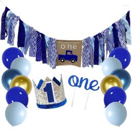 Party Decoration Baby Truck Theme Birthday Banner Crown Cake Topper And Ballon Sets Children's Supplies