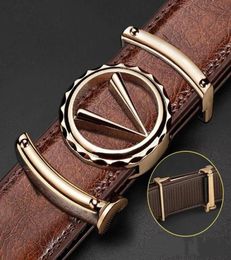 Men leather fashion personality young business leisure cowhide belt middleaged smooth buckle A98432066