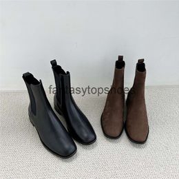 The Row calf TR for leather in boots Chelsea women autumn and winter round head low heel flat bottom short boots genuine leather chimney boots