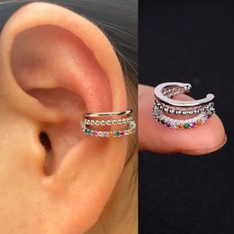 1Piece Geometry Rainbow CZ Cuff Wrap Clip On Earring Girls Climber Ear Cartilage Bone Clips Fake Non Piercing 240418