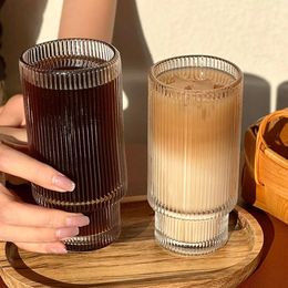 Coffee Glass Cups Stackable Glassware Stripe Simple Transparent Cocktail Bar Beverages Soda Milk Juice Drink Mugs Cup Drinkware 240429