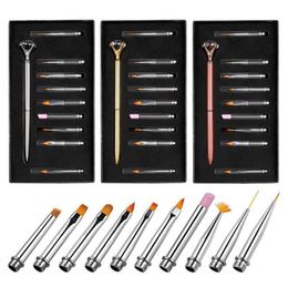 Nail Art Kits 10 PiecesSet Brush Rhinestone Manicure Pen Set Big Diamond Pull Line Engraved Abrasion7052677