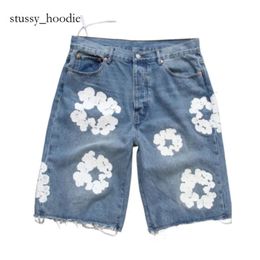 Short Jean For Mens Denim Shorts Luxury High Qulity Straight Holes Tight Flower Printing Shortpants Slim Hip Hop Street Denim Teara Black Pants Clothing 8694