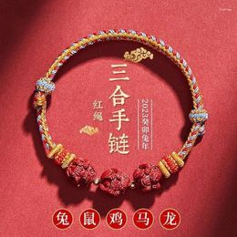 Link Bracelets Year Of The Couple Bracelet Cinnabar Beads Three-in-one Woven Zodiac Birth Red Rope Jewellery