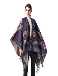 2017 Ethnic Geometric Shawl Women Bohemia Cashmere Tassel Poncho Aztec Long Pashmina Kimono Knitted Capes Wraps Cardigan2799656