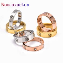 Band Rings Electroplated Colourless Titanium Steel Six Diamonds Womens Love Rboy Jewellery Wedding Birthday Gift J240429