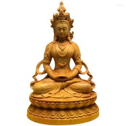 Decorative Figurines Handmade Buddhist Boxwod Green/White Tara Buddha Carving Collect Wealth Hand Pieces Mascot Decorate Crafts