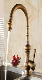 Antique brass kitchen faucet bronze finishwater tap kitchen Swivel Spout Vanity Sink Mixer Tap Single Handle T0100459394473920906
