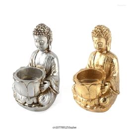 Candle Holders Resin Buddhist Statue Holder Meditation Candlestick Stand Decor For Home Bedroom Office Yoga Studio Dinning Table