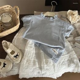Clothing Sets Kids Girls Summer Skirt Solid Puff Sleeve Pullover Soft T-shirt High Waist A-Line White Lace Two Pieces Suit