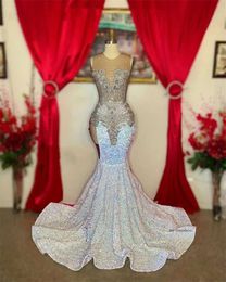 New Arrival 2024 Long Prom Dresses Sparkly Mermaid Style Crystals Beads Rhinestones Gown For Black Girls Special Party Gowns 0431