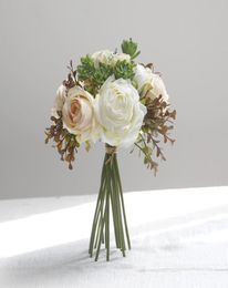 Simulation Rose Artificial Silk Flower Bunch Wedding Bride Hand Bouquet Home Decoration Accessories Table Floral2422386
