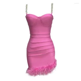 Casual Dresses High Quality Women Sleeveless Sexy Strap Beading Bodycon Mini Dress Feathers Bandage Nigthclub Party Celebrate