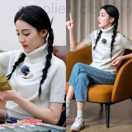 Women's T-Shirt designer Hot Ba style letter hollowed out high necked short sleeved knitted sweater for women's slim fit and slimming effect, with a base wearing 4A08