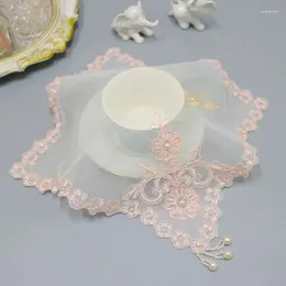 Table Cloth Pink Bead Flower Embroidery Cover Wedding Kitchen Christmas Dining Tablecloth Decoration And Accessories