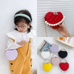 Pearl Handle Girls Mini Shoulder Messenger Bag Princess Wallet Coin Purse Handbags Cute Childrens Heartshaped Crossbody Bags 240425