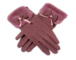 Ladies Plush Super Stretch Thickening Warm Touch Screen Cute Hair Mouth Outerwear Gloves For Female Five Fingers1406441