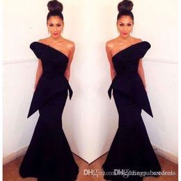 Sexy Navy Blue Mermaid Evening Dresses New One Shoulder Backless Prom Dress Formal Party Gowns Plus Size Special Ocn Women Wear 0430