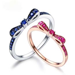 Band Rings Authentic 925 SterlSilver Ring Bow Womens Exquisite Spinel Stackable Lover RWeddBirthday Gift Exquisite Jewellery J240429