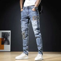 Jeans maschile maschili di alta qualità slim cot jeans stile mendicante jeans blu casual jeans colorati jeans alla moda di strada contrastanti;WX