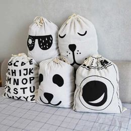 Storage Baskets Linen Cotton Laundry Bag Animal Stripe Pattern Cute Basket Home Toy Storage Bag Drawstring Dirty Clothes Bag Organiser Bag