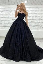 Party Dresses Ball Gown Evening Sequined Sparkly Spaghetti Strap Sweetheart Sleeveless Long Sweep Train Formal Prom Gowns